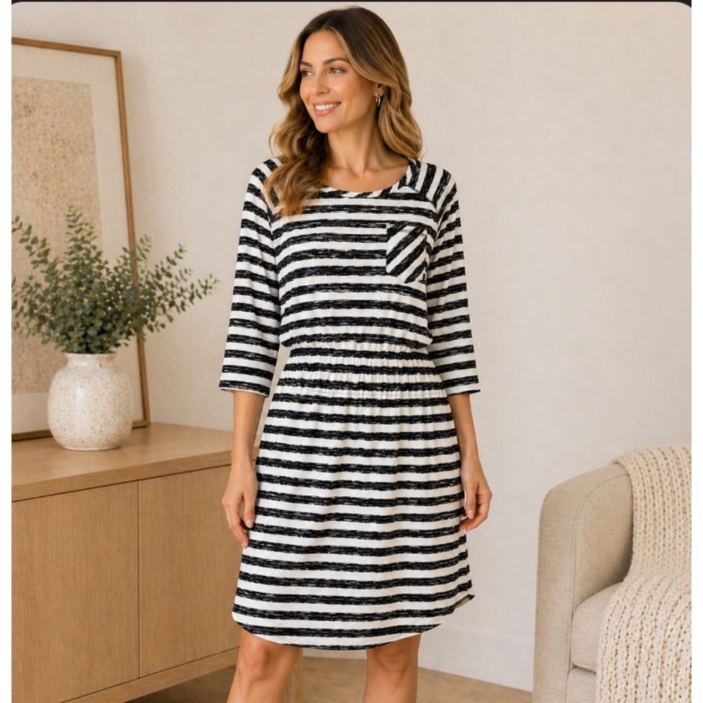 Southern Tide Dress Women's Large Jena‎ Raglan Striped 3/4 Sleeve Stretch Pocket
